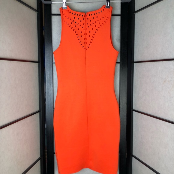 NWT H&M Orange Bodycon Laser Design Dress XS - Picture 3 of 5